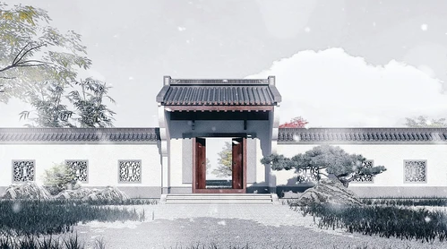 中式古建庭院大门门头
