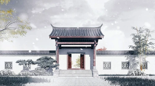 中式古建庭院大门门头
