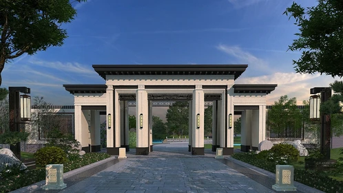 新中式住宅小区大门门面