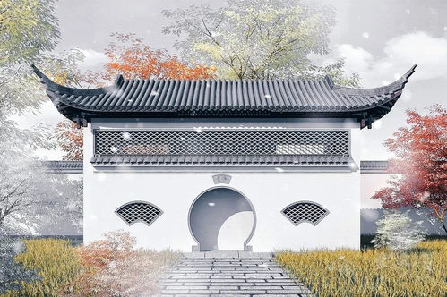 中式度假区公共厕所门头