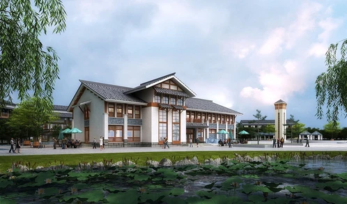 新中式度假酒店建筑外观