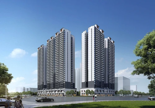 新中式高层住宅楼建筑外观