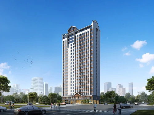 新中式高层公寓楼建筑外观