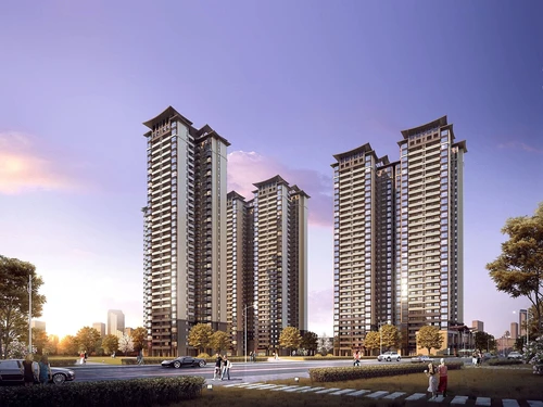 新中式高层住宅楼建筑外观