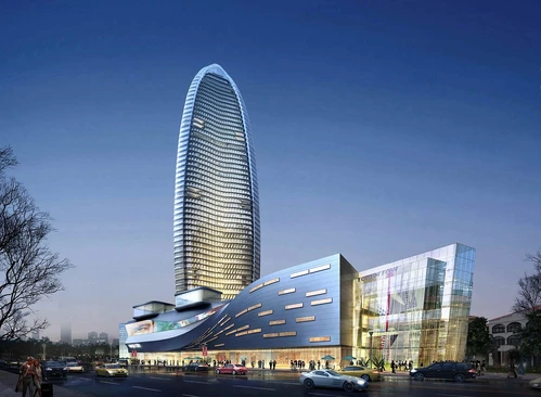 现代商业中心外观夜景