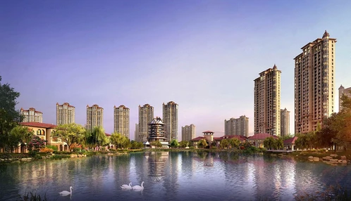 现代湖滨住宅小区外观