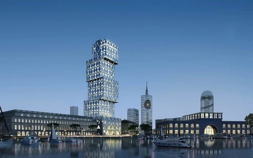 现代商业楼建筑外观夜景