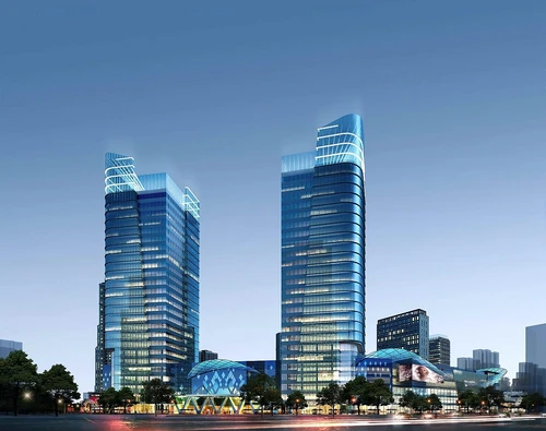 现代商业中心外观夜景