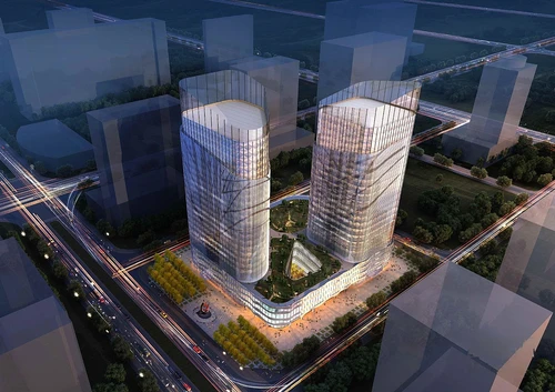 现代高层办公楼建筑外观夜景