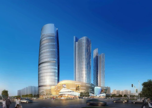 现代商业中心建筑外观夜景