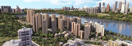现代河滨城市小区建筑