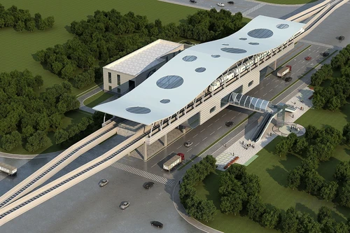 现代高铁站站台建筑外观