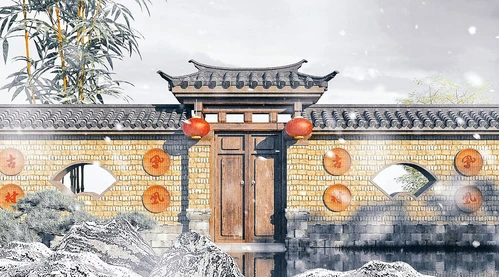 中式古建庭院围墙