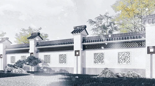 中式古建围墙