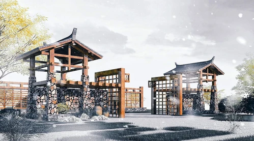 中式古建园林大门