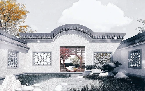 中式古建庭院围墙