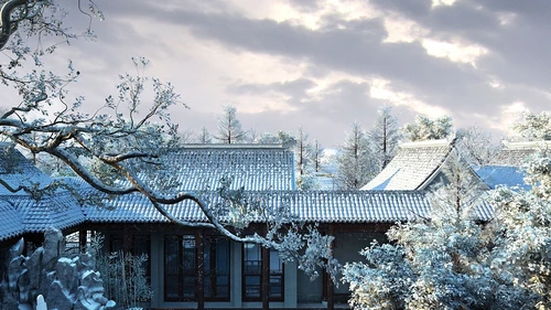 中式古建雪景