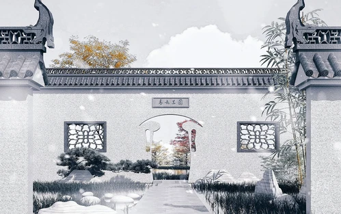中式古建庭院门洞入口