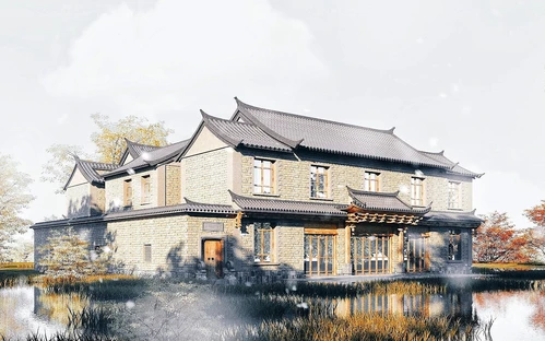 中式古建乡村别墅外观