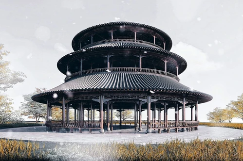 中式古建圆形回廊