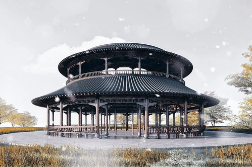 中式古建圆形回廊