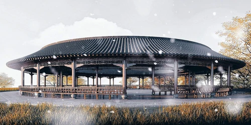 中式古建圆形回廊