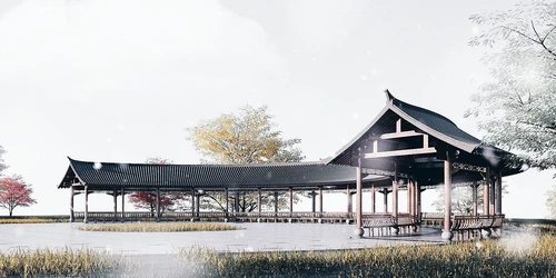 中式古建弧形廊架长廊