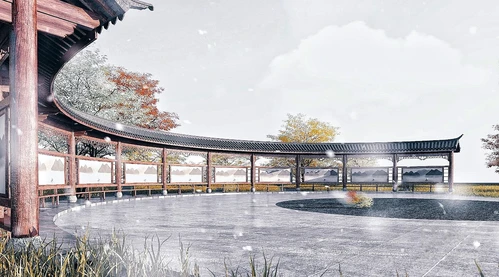 中式古建弧形长廊宣传栏