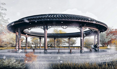 中式古建圆形长廊