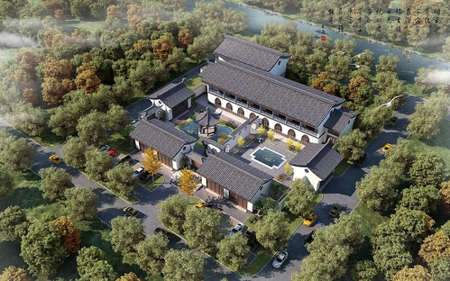 中式古建书院鸟瞰