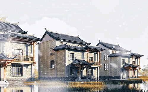 新中式住宅别墅建筑外观