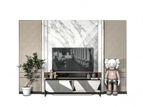 现代时尚电视柜背景墙3d模型