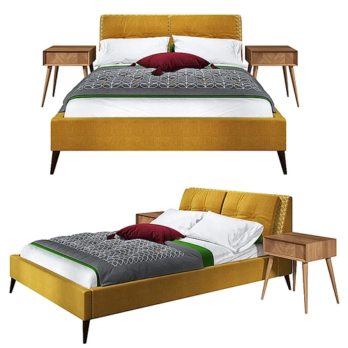 Orla Kiely Alexa 床与胡桃木腿