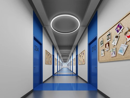 现代学校教学楼走廊3d模型