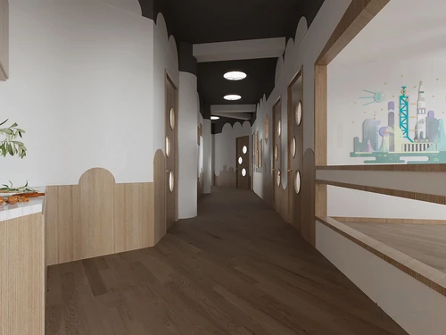 现代幼儿园大厅走廊3d模型