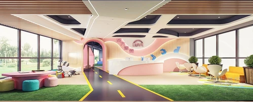 现代幼儿园接待大厅3d模型