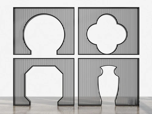 新中式门洞花格屏风隔断3d模型