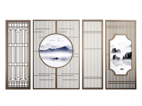 新中式山水屏风隔断3d模型
