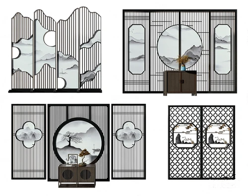 新中式花格屏风隔断3d模型