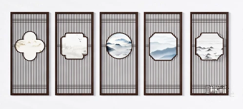 新中式水墨屏风隔断3d模型