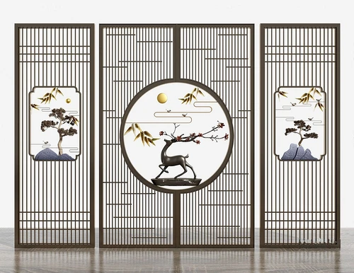 新中式花格屏风3d模型