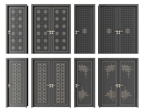 新中式平开门双开门3d模型