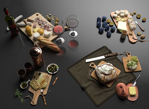 现代面包水果食品3d模型