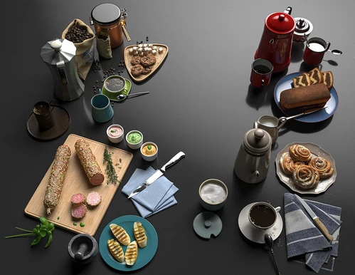 现代面包咖啡食品3d模型