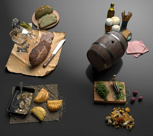 现代面包啤酒食品3d模型