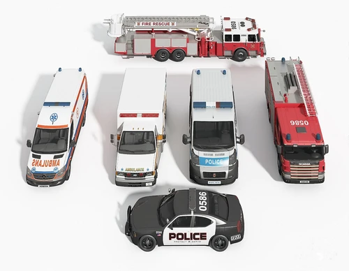 现代救护车消防车警车3d模型