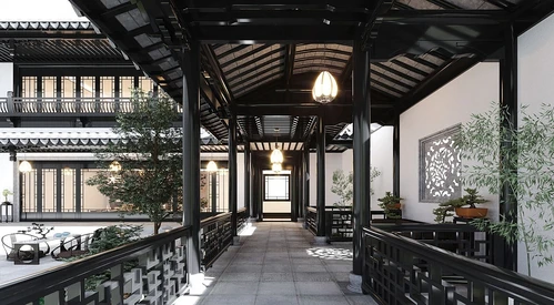 新中式酒店回廊走道