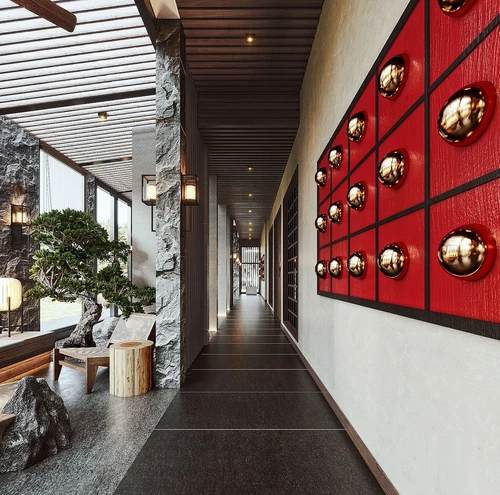 新中式酒店走廊过道3d模型