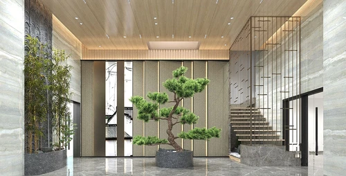 新中式轻奢酒店楼梯过道3d模型