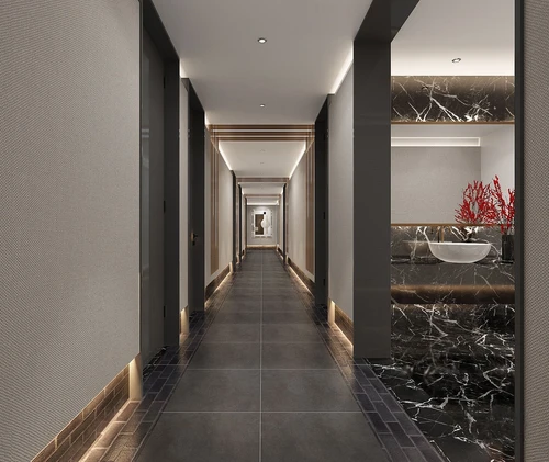 现代轻奢酒店过道3d模型